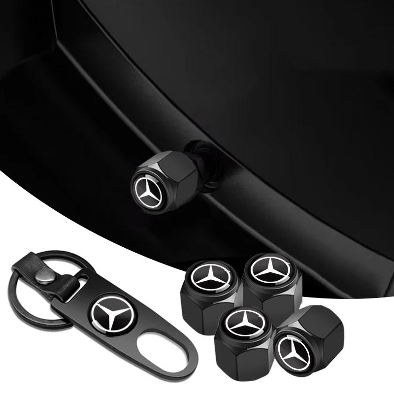 Car Tire Valve Stems Cap With Keychain Anti-Theft Compatible For Mercedes Benz GLK GLA A B C E R G Class C180 W176 S200 S300 UK1