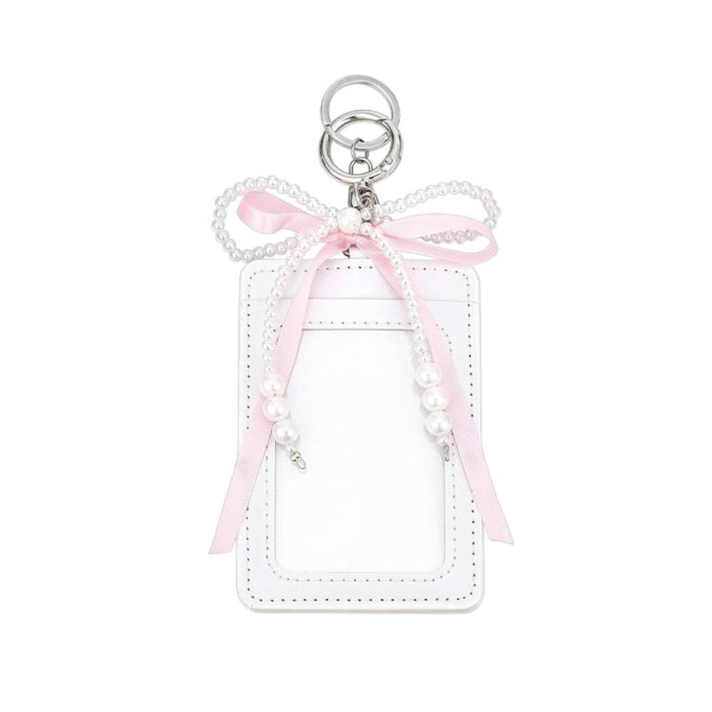 Estiloso Estilo INS Fofo Porta-Cartão Fotográfico Decorativo Protetor Estojo para Cartão Fotográfico de Meninas Estojo para Cartão de Identificação PU Macio Laço de Pérola Cartão Bancário