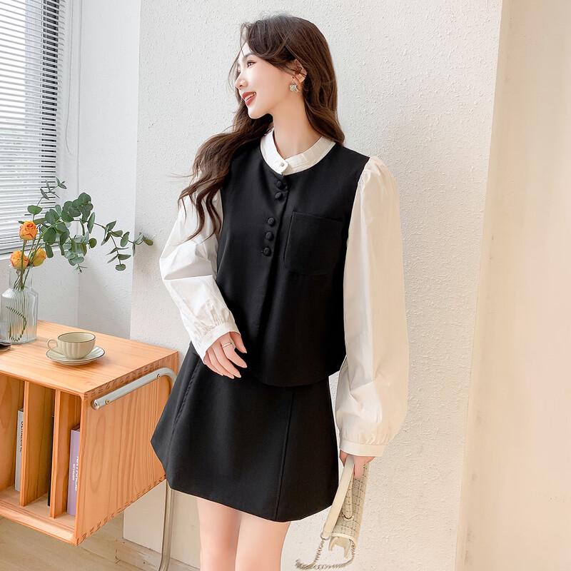 ITISF4 Elegant Spring Spliced Shirt & Skirt Set