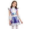 Girls Halloween Alien Cosplay Costume 3 Pieces Cap Sleeve Glossy Metallic Short Top Skirt Oversleeves