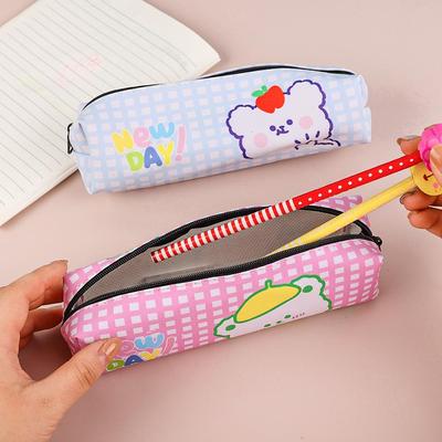 1PCS Cartoon Square Bear PU Pencil Pouch