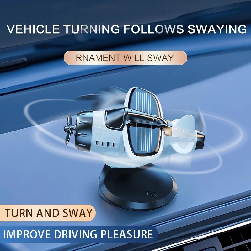 Car Solar Airplane Ornaments 360° Rotary Creative Car Center Console Solar Powered Aircraft Ornaments Car Interior Decoration Car Accessories