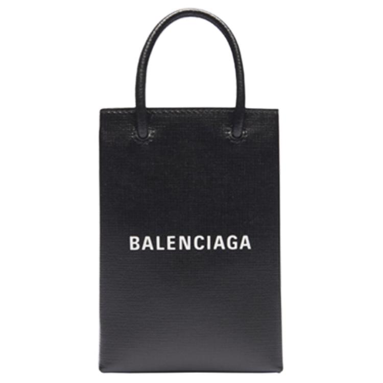 Balenciaga Shopping Series Logo Mini Leren Tote Bag Unisex Tote Bags Zwart 5938260AI2N1000 Basic Set (Bag+Dust Bag)