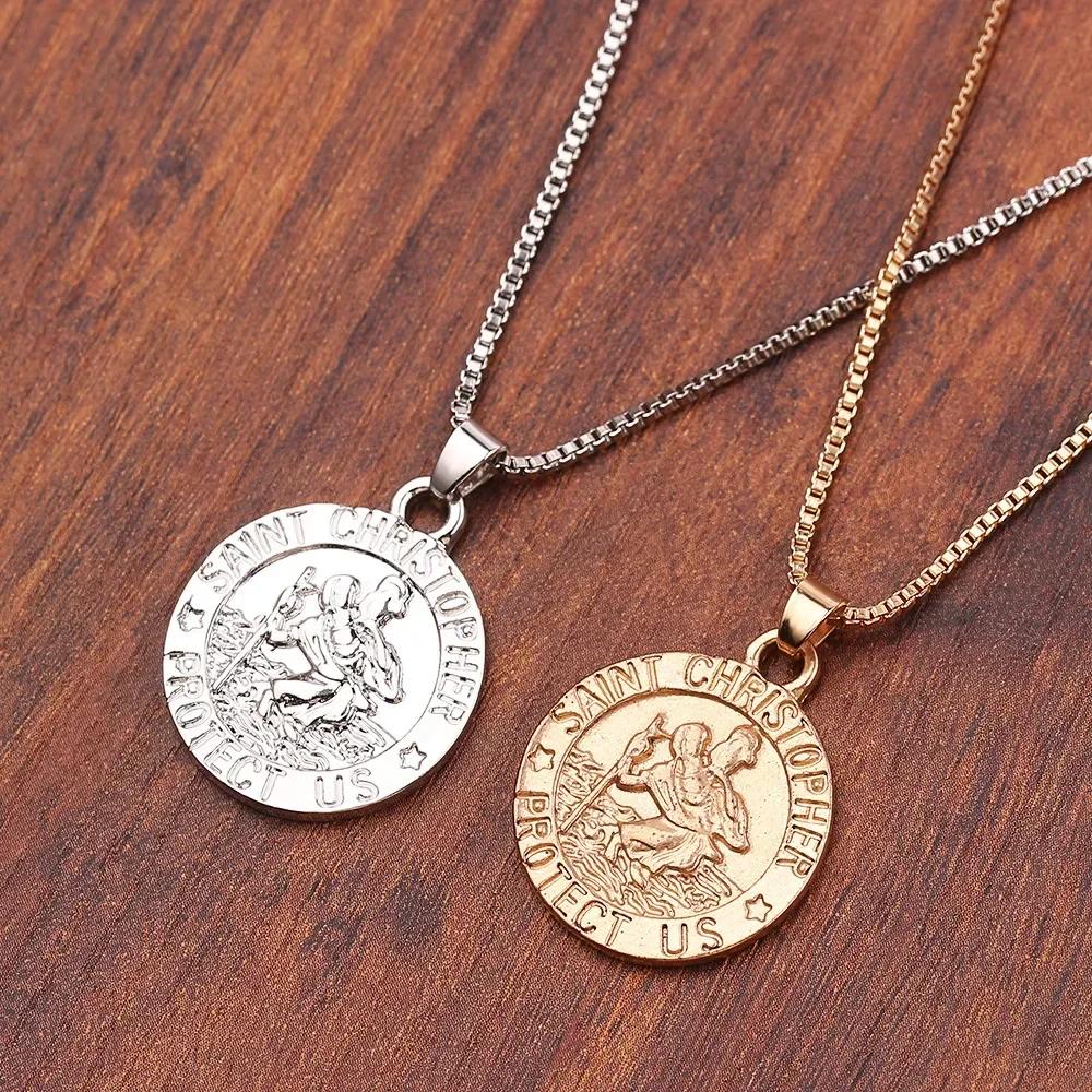 High End Mote Rund Bokstavanheng Jesus Reisende Vokter Velsignelse Halskjede Kreativt Allsidig Trendy Smykke Engros