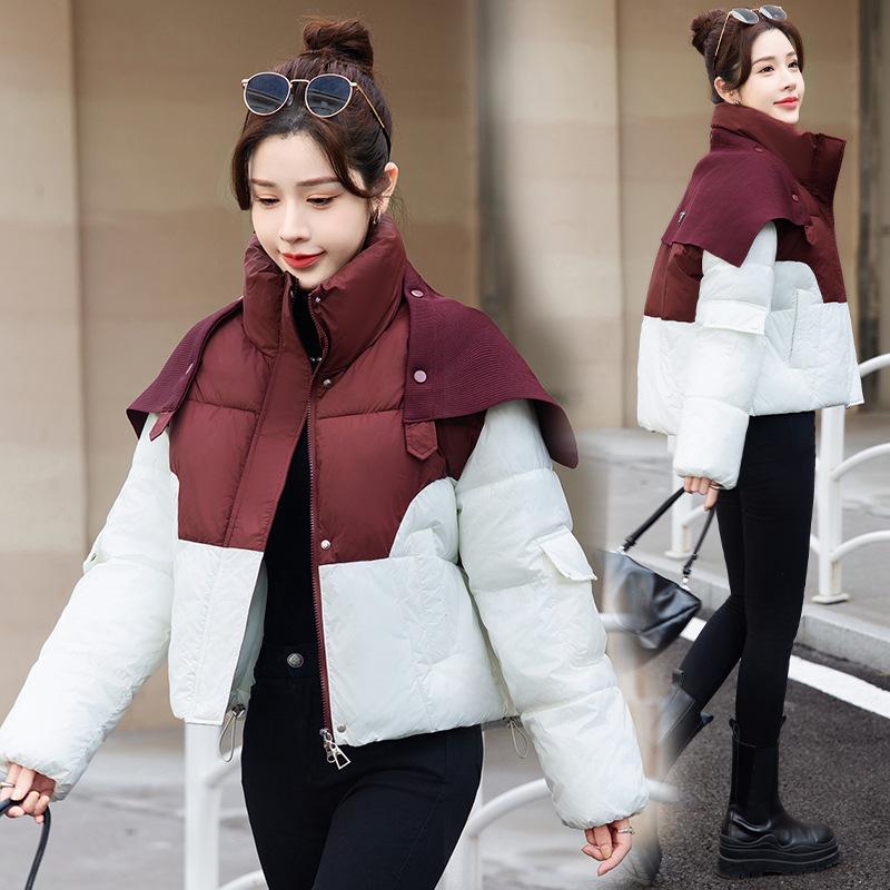 Short down cotton jacket women's Korean version loose and versatile fashion winter 2025 new contrasting fried street bread jacket
