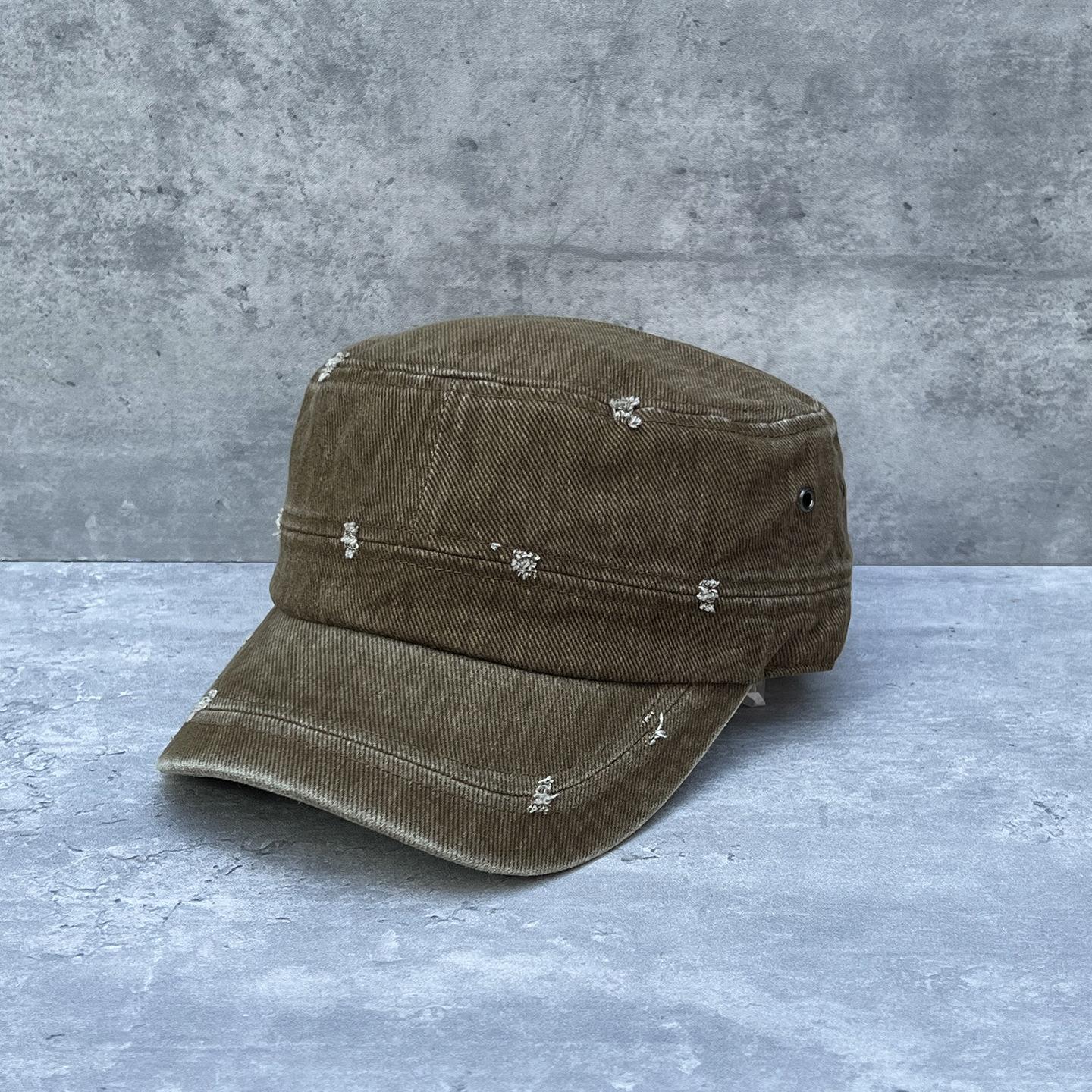 

Retro Washed Cotton Cloth Ripped And Thin Equestrian Hat Women S Autumn Age Reduction Casual Wear Flat Top Hat Wide Brim Cap M（56-58cm）