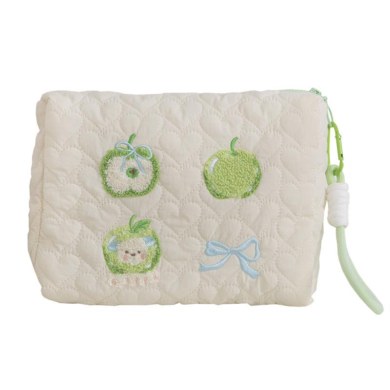 Simple Quilting Women's Cosmetic Bag Cute Cartoon Embroidery Female Travel Wash Storage Bags Large Cute Students Pencil Case