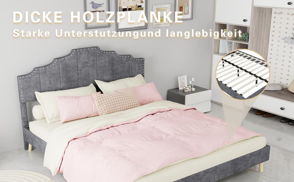 Modern soft bed, comfortable headboard, 160*200CM, gray, bed frame with low box, does not include pneumatic rod, includes 160*200CM mattress.
