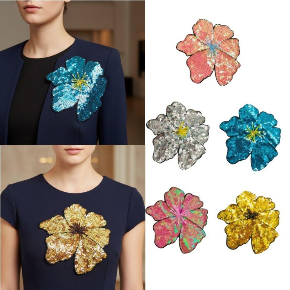 Grande Fiore Ricamo Lurex Applicazione Brillante Patch da Cucire su Vestiti Vestiti
