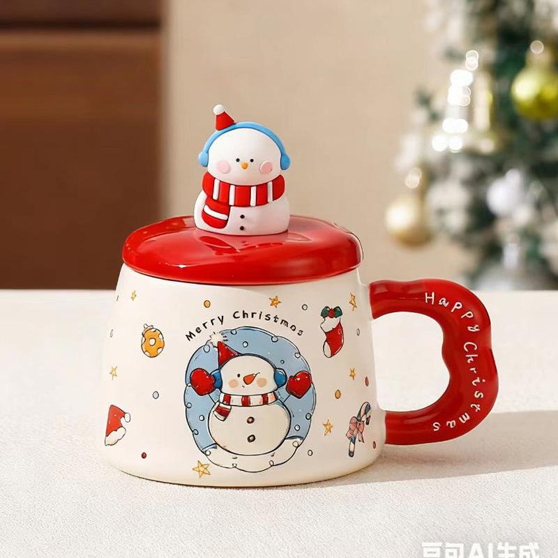 2025 Christmas Cup Creative Mug with Lid Breakfast Cup Ceramic Coffee Cup High Value Birthday Gift