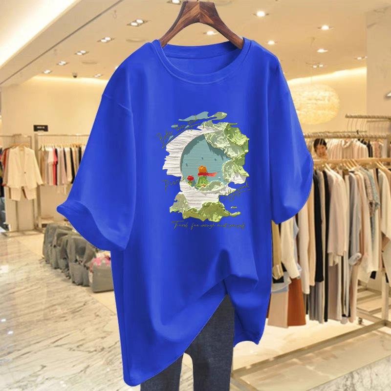White Cotton Short-sleeved T-shirt Women's 2025 Summer New T-shirt Loose Large Size Medium and Long Large Version Top