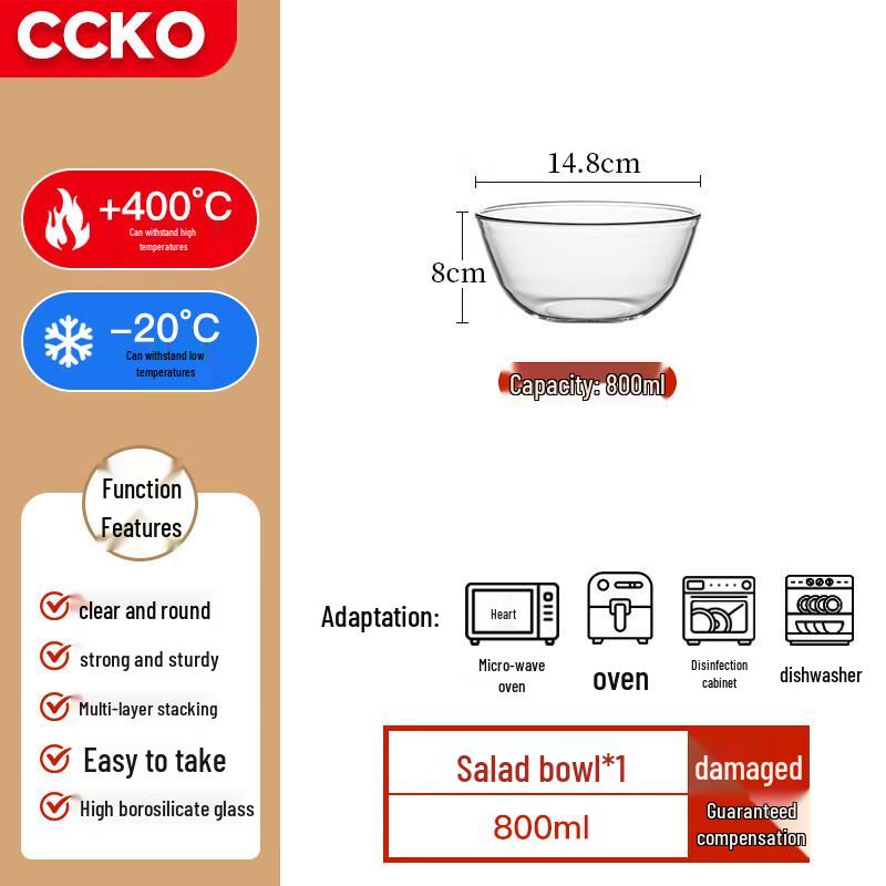 ZISIZ Heat-Resistant Transparent Glass Bowl