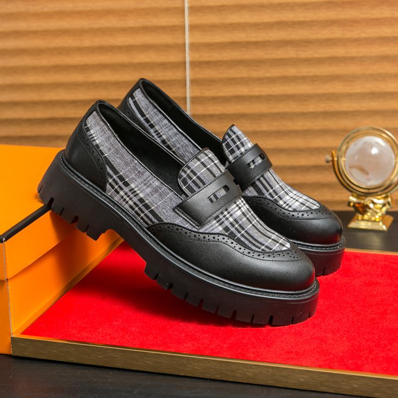 New Men Business Loafers Black Thick Soled Wear Resistant Leather Shoes European Style One Step Fashion Dress Shoes Size 38-46