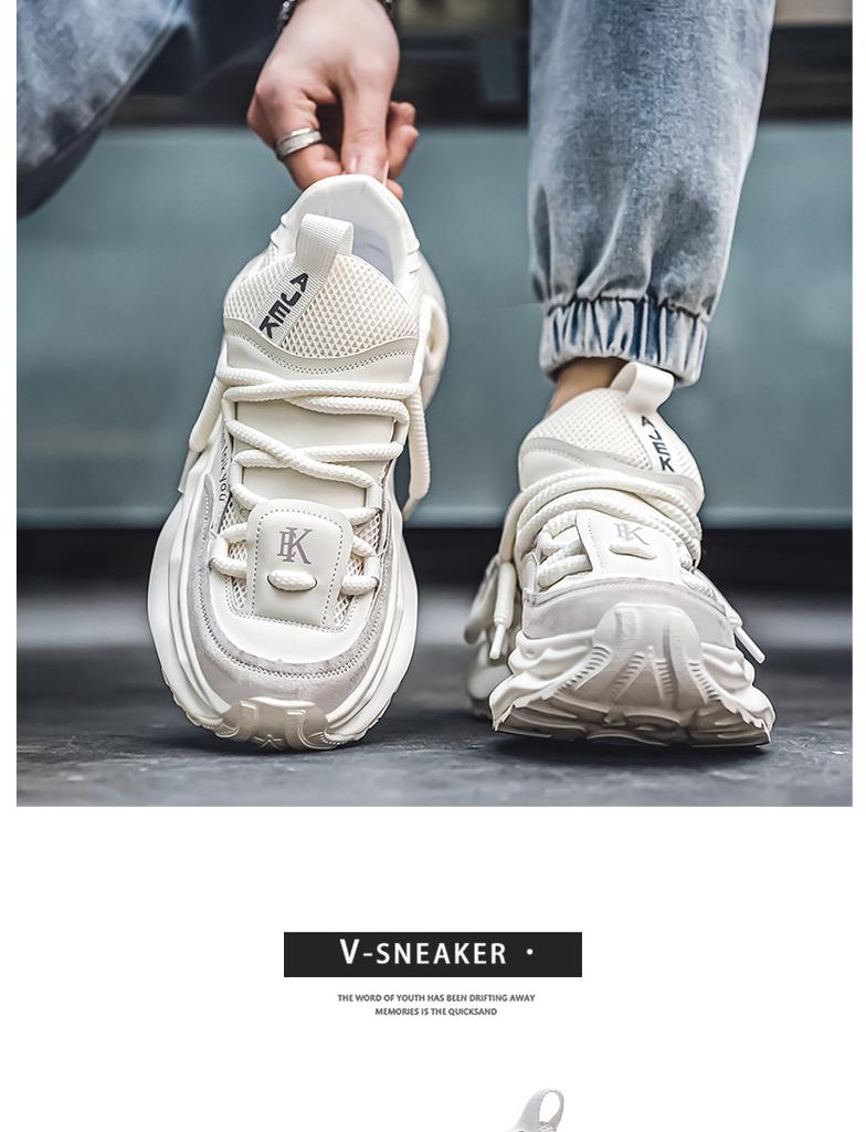 Men's Shoes With Breathable Mesh Thick Sole Increased Height Niche Design Casual Sports Running Anti Slip Bread Dad