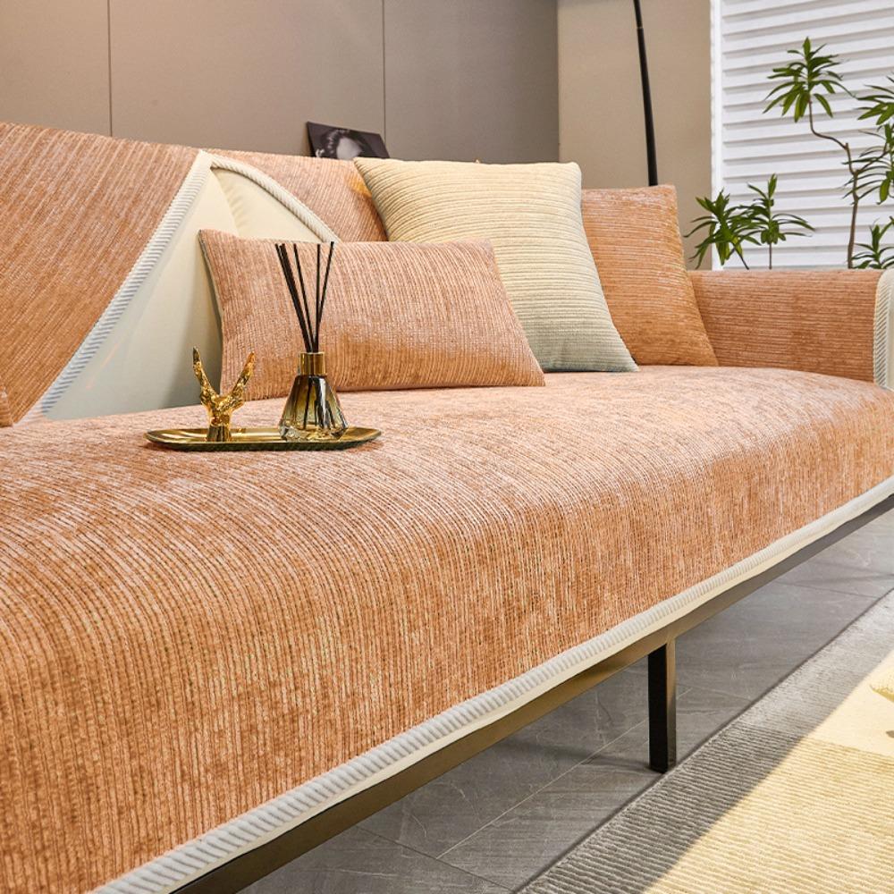Chenille Fabric Sofa Covers Full Coverage Universal Fit All Season Simple Design Cushion Protector for Living Room