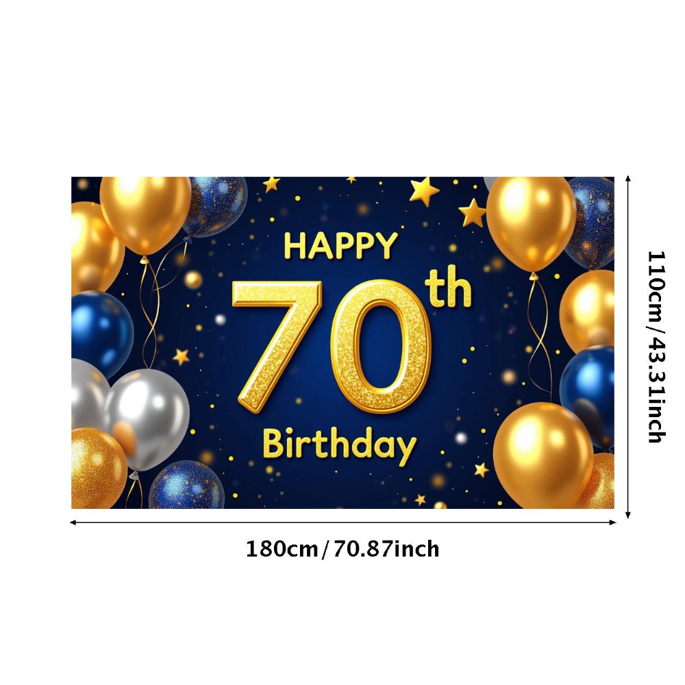 Happy 70th Birthday Banner Backdrop Black gold Birthday Party Decorations Photography Props Sparkle Balloon Background