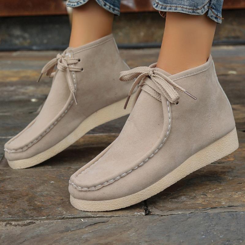 Women's Flat Single Boots Autumn New Round Head Suede Front Lace-up Soft Sole Non-slip Ankle Boots Botas Para Mujer