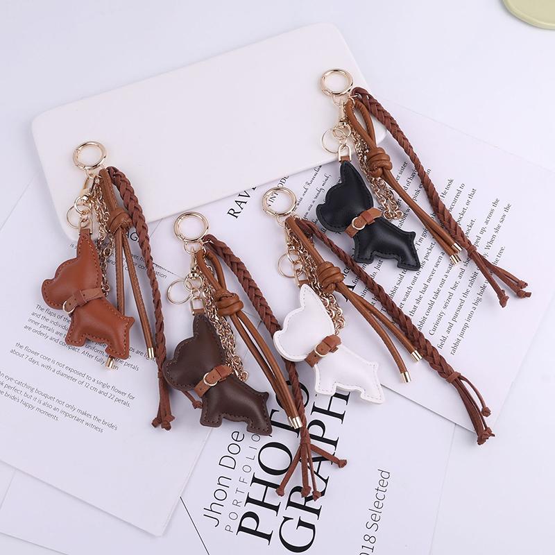 Skórzany breloczek z pieskiem dla kobiet ozdoba kreatywny wisiorek ze sznurka prezent dla studentów przyjaciół rodziny