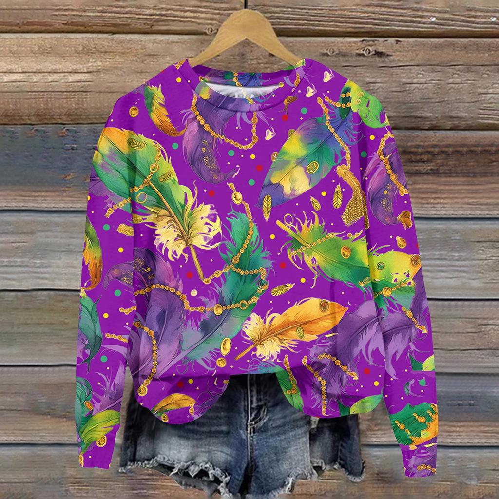 Women's Fashion  Printed Long Sleeve Loose Round Neck Sweatshirt Top