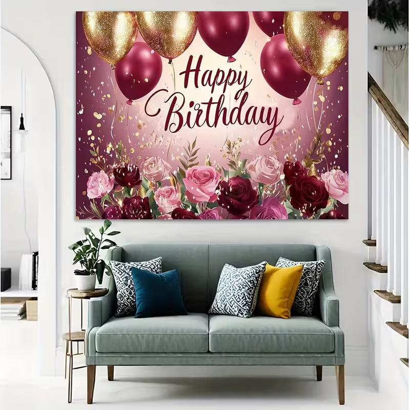 Striscione Fotografico Sfondo Buon Compleanno Rosa Elegante Color Borgogna Rosa