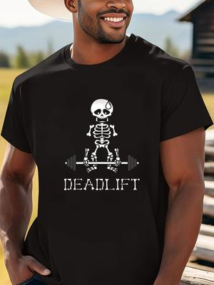 Men's Black Cotton Summer T-Shirt - Skeleton Deadlift Graphic Print, Casual Crew Unisex T-Shirt