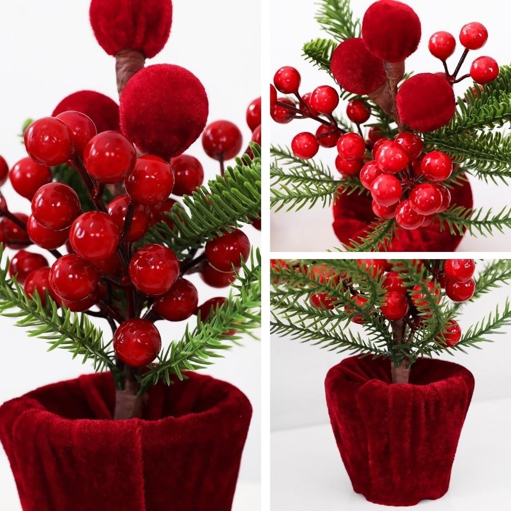 Fabric Christmas Potted Plant Wine Red Christmas Decoration Plant Mini Potted Christmas Tree Desks