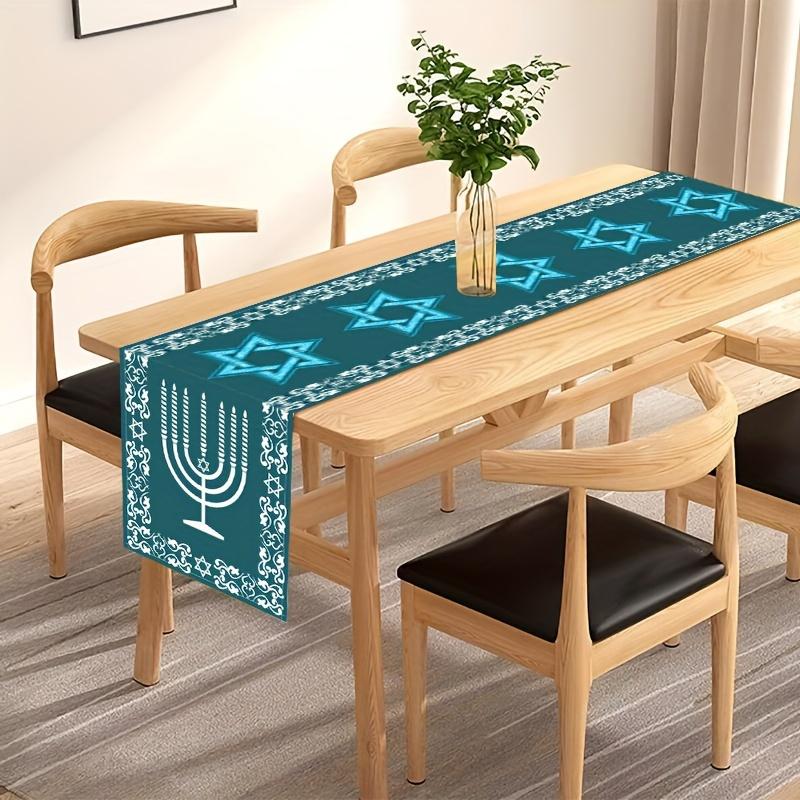 Hanukkah Menorah Linen Table Runner Holiday Party Decor Israel Star of David Table Runners Washable Kitchen Dining Table Decor