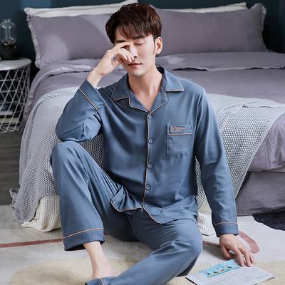 Einfarbige Pyjamas für Herren, Frühling und Herbst, reine Baumwolle, langärmelig, Loungewear, Herren Herbst Baumwolle Dünn Qingzhong Zweiteiliger Anzug