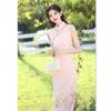 Pink New Chinese Long Hong Kong Style Sleeveless Young Girl Cheongsam 1011 Summer New Slim and Thin Daily Wear