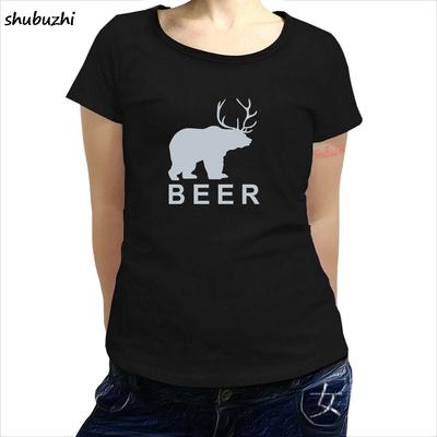 NUEVA Camiseta Oso Ciervo Cerveza - Divertida para mujer Bebiendo Ciervo Alcohol Lema Animal Top femenino camiseta de algodón sbz4321 Unisex