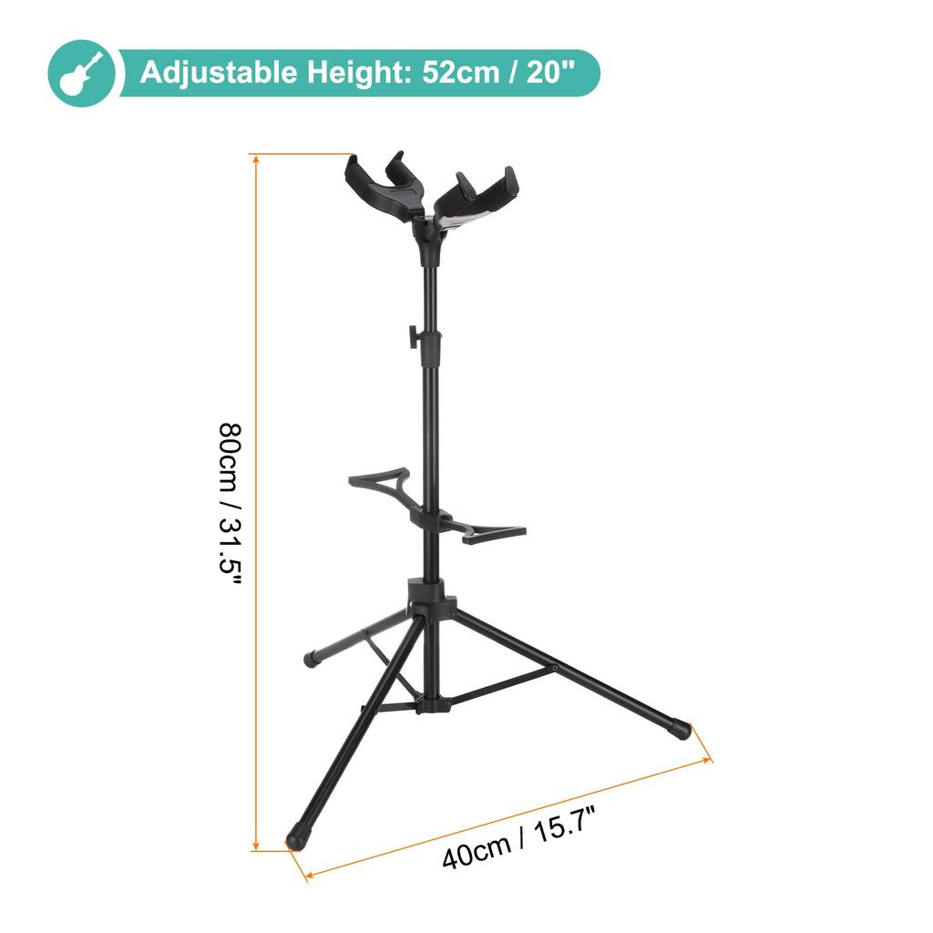 uxcell Double Guitar Stand for Electric Acoustic and Adjustable Tripod Guitar Stand 2 Guitar, Guitar, Bass, Self-Locking (Holds Guitars)