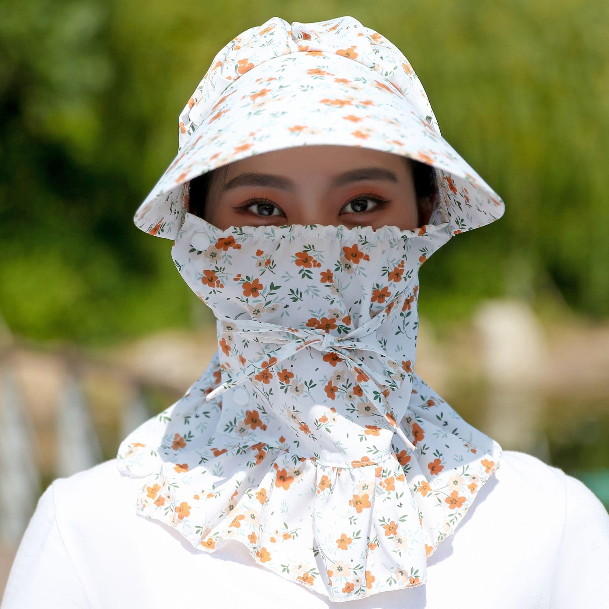 

Солнцезащитная шляпа для женщин на лето с большими полями и шалью, подходит для езды на велосипеде на открытом воздухе и работы, пылезащитная шляпа от солнца