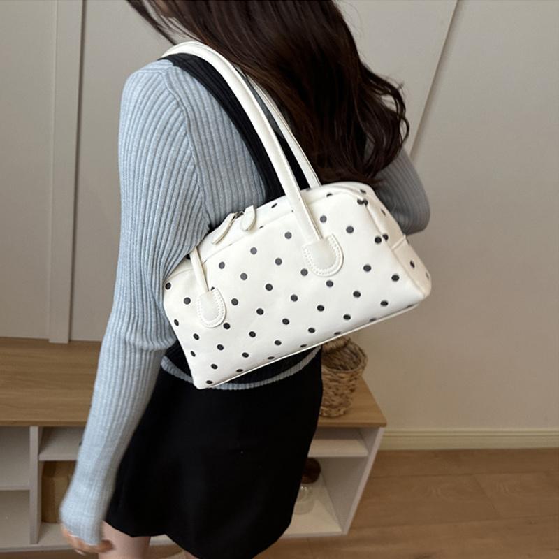 Yogodlns New Large Capacity Shoulder Bags Zipper Polka Dot Bowling Underarm Bags For Women Minimalist Shopper Handbag