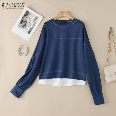 Women Casual Round Neck Loose Long Sleeve Pullover Tops