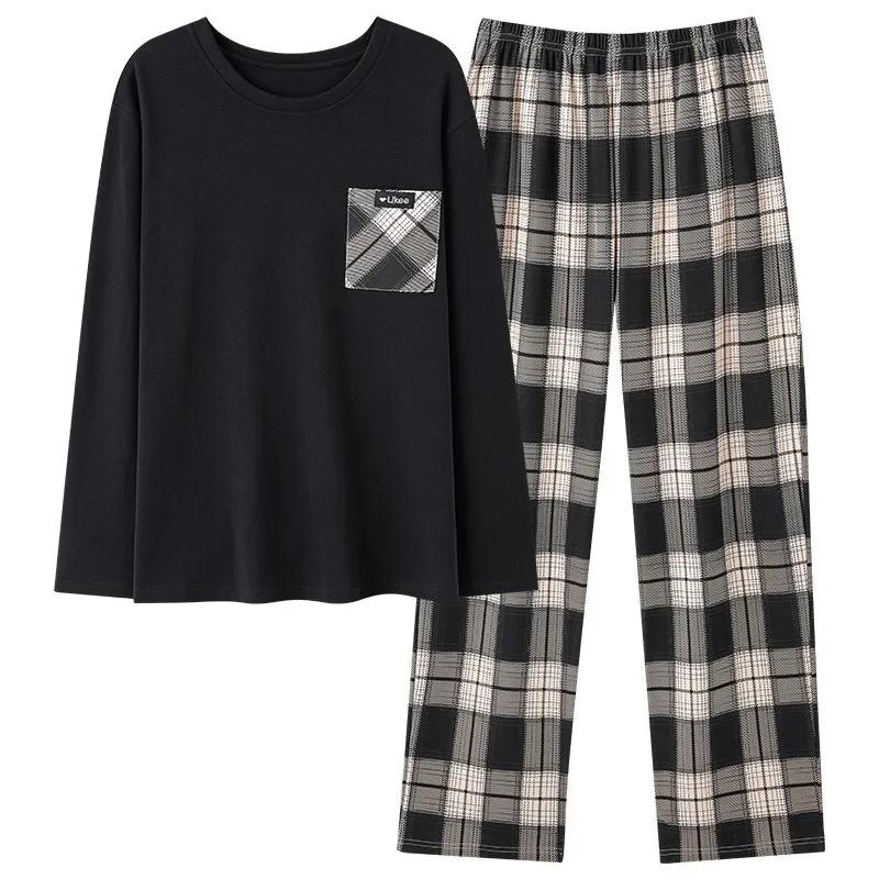 High Quality Cotton Fabric Pajamas Men Spring and Summer Long Sleeve Trousers Student Casual Sleepwear Loungewear