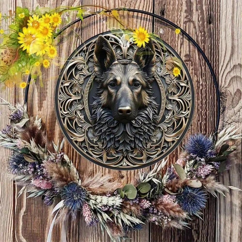 1pc Vintage German Shepherd Metal Wall Art Round Aluminum Sign for Home Decor