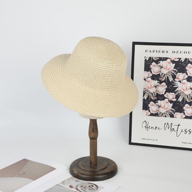 Summer Female Straw Hat Flat Top Hat Seaside Vacation Beach Straw Hat Sunshade Sunscreen DIY Handmade