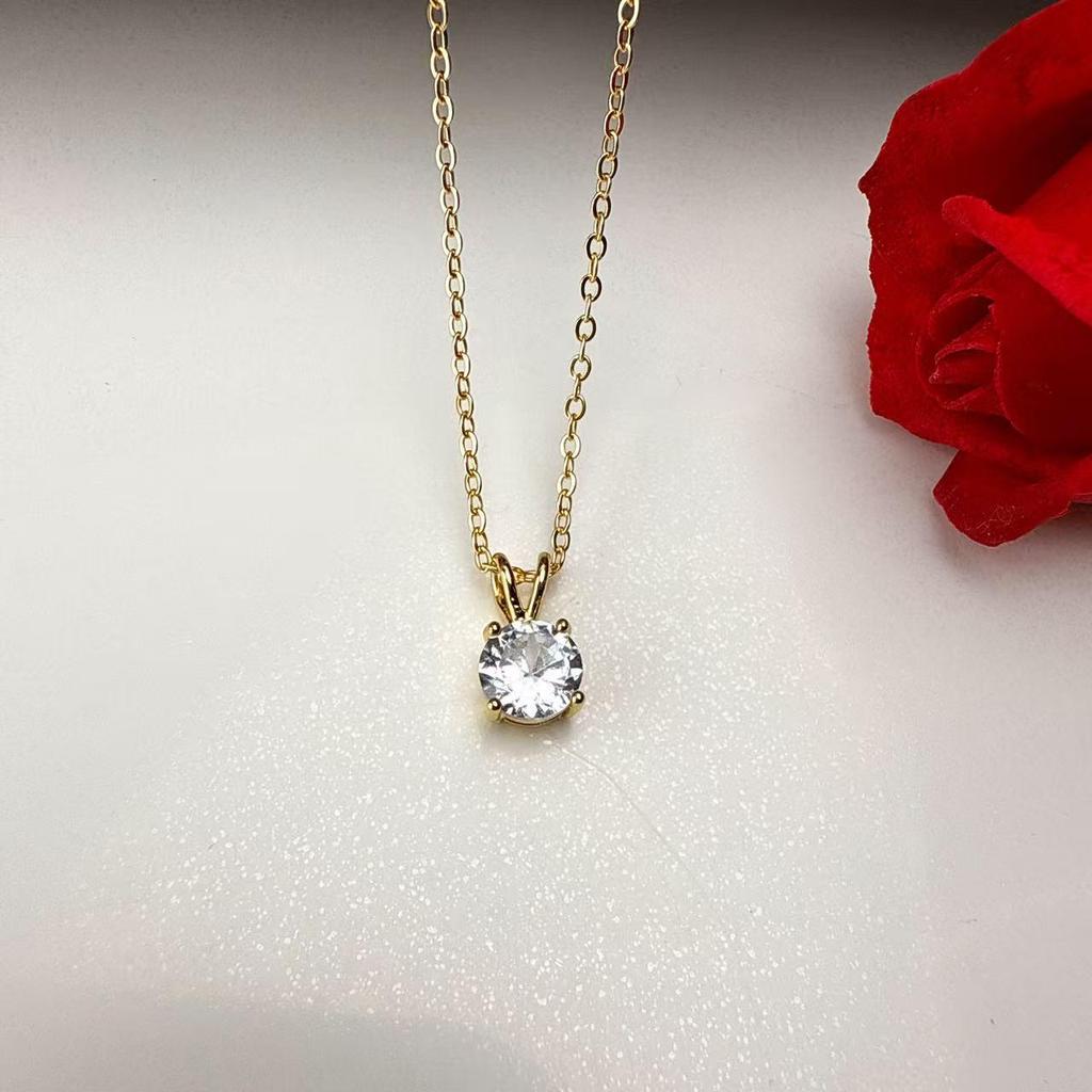 Gold-Plated Classic Four-Prong Zircon Diamond Necklace - Versatile Women's Collarbone Chain