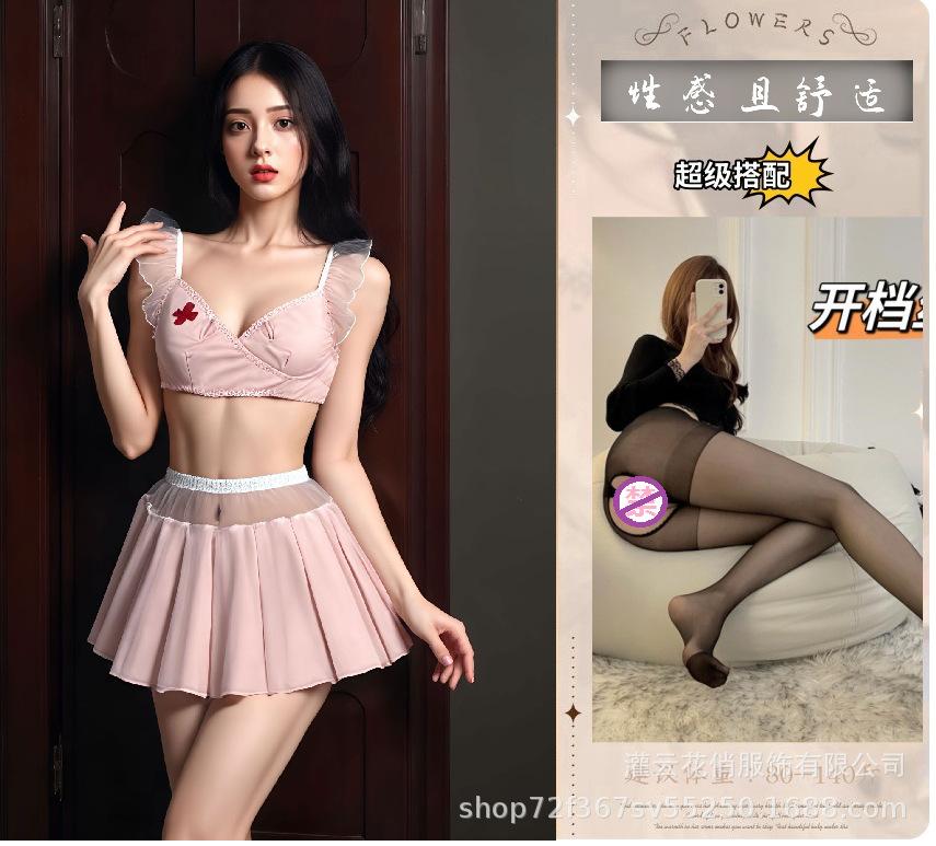 Sexy lingerie nurse sweet bow halter female sex pajamas cosplay uniform suit underwear