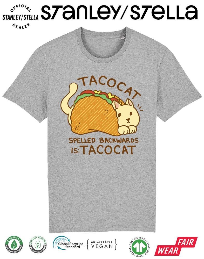 

TACOCAT Написанное задом наперед Смешная футболка с котом Детский подарок для питомца / Такос M