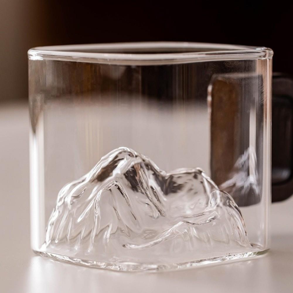 Wooden Handle Clear Glass Cup High-Temperature Resistant Whiskey Glass Latte Glass Cup Household