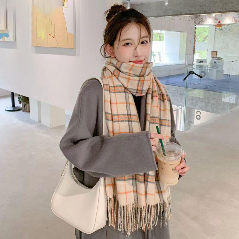 Woolen Scarf Women Chic Autumn Winter Colorful Plaid Tassel Warm Muffler Female Thermal Shawl Lady