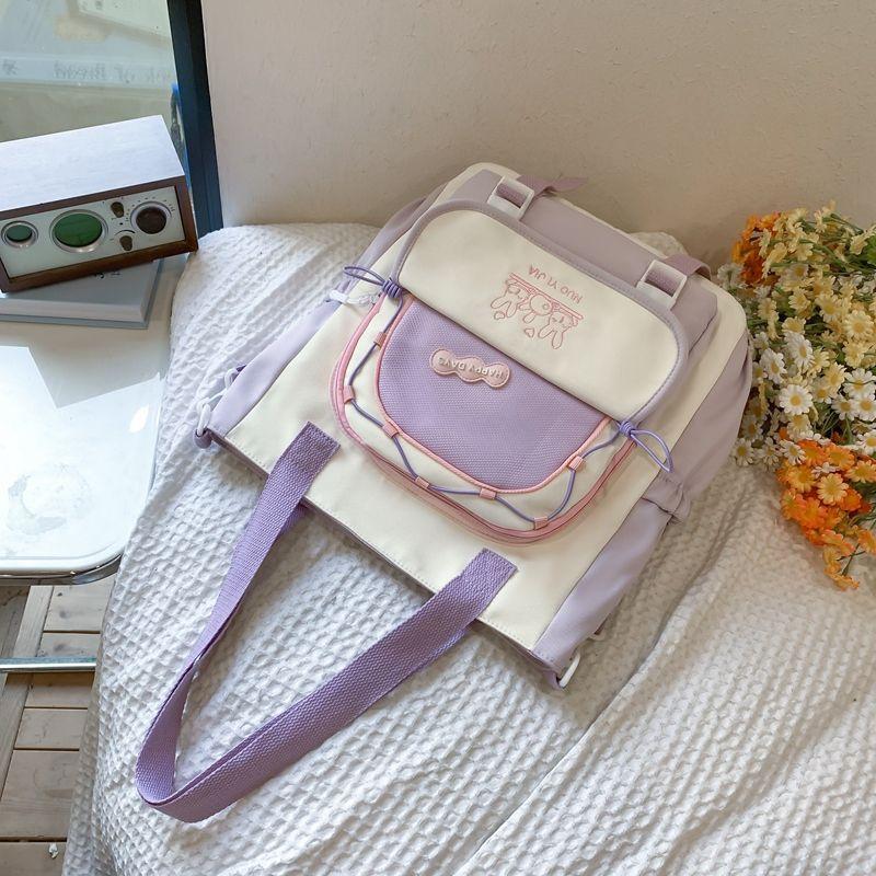 

Japanese Trendy Backpack Female Japanese Style Ins Fresh Middle School Student Schoolbag Casual Contrast Color High School Design Backpack Purple Shoulder Bag Single Bag