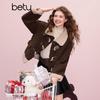 BETU Women's Faux Shearling Color Block Short Winter Jacket