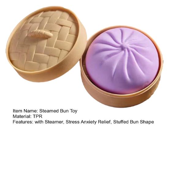 Simulations-Dampfbrötchen-Quetschspielzeug mit Dampfgarer Stress- und Angstlöser Gefülltes Brötchen Sensorisches Spielzeug Weiches TPR Beruhigendes Chinesisches Frühstück Fidget Toy