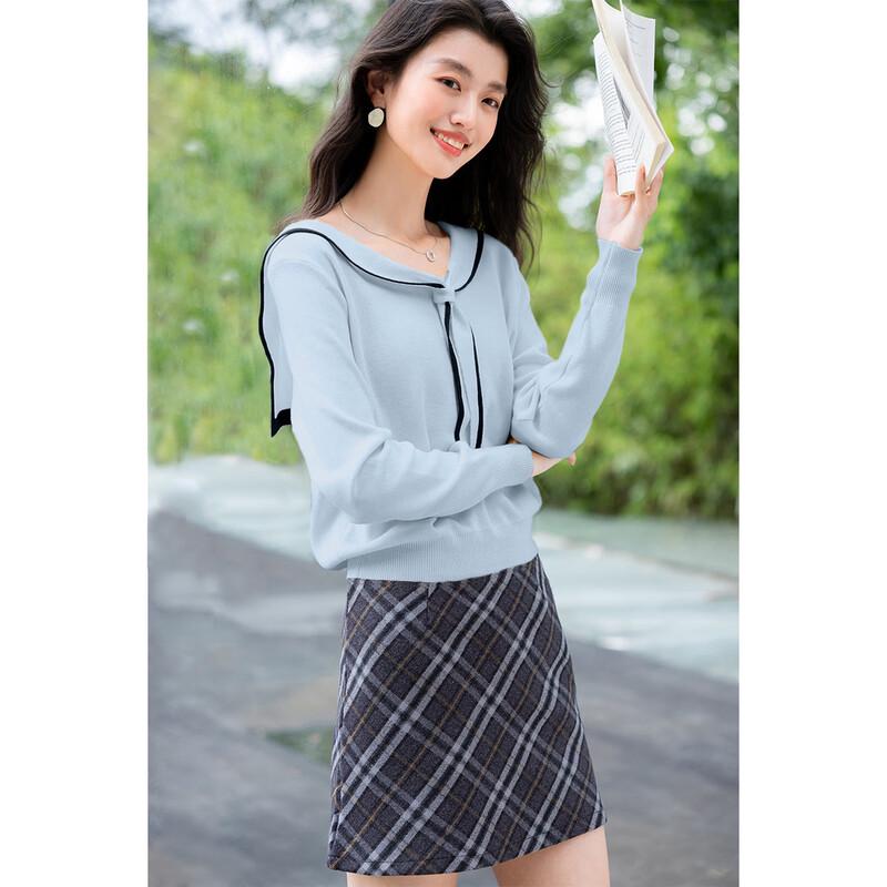 Moka Na Women's Contrast Sailor Collar Knit Top