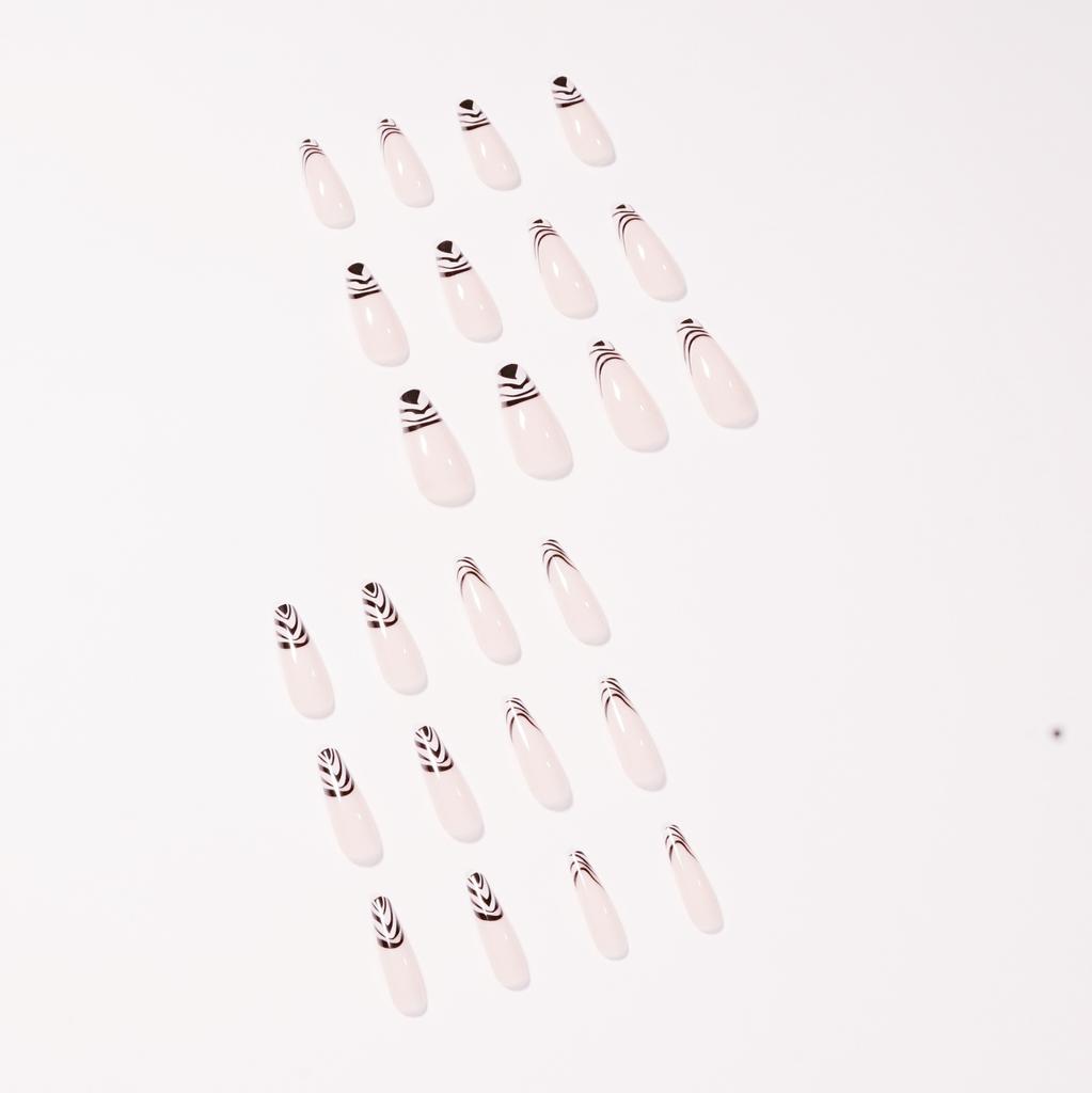 Black and White Markings French False Nail Wear Nail Art Finished Fake Nail Nail Patch Nail Patch