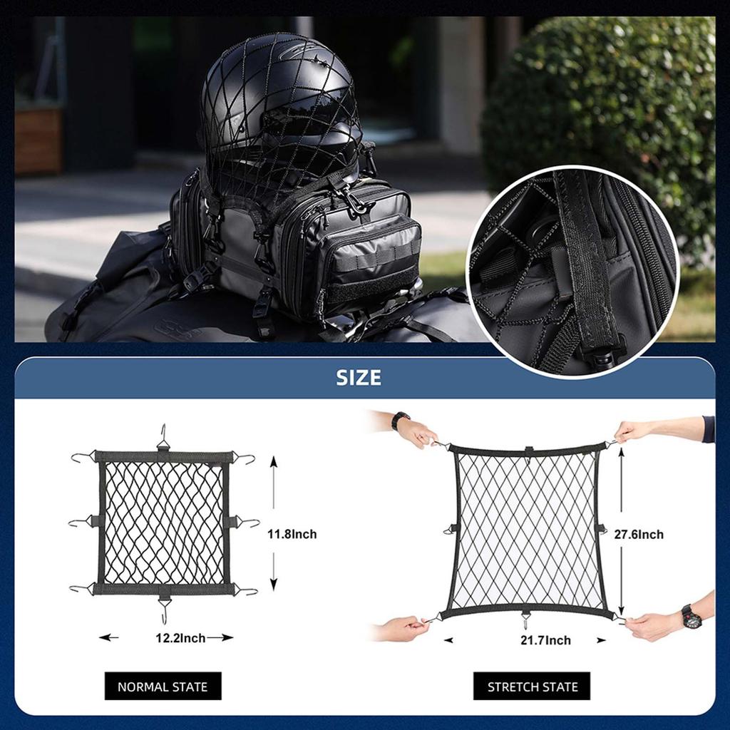 Motorcycle Helmets Elastic Net Bag Luggage Mesh Net Bag with 8 Hooks Universal Helmets Hold Storage Mesh Bag Motor