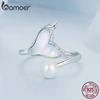 BAMOER White Gold Plated Fishtail Pearl Ring, 925 Sterling Silver Cute Adjustable Rings for Women Girls