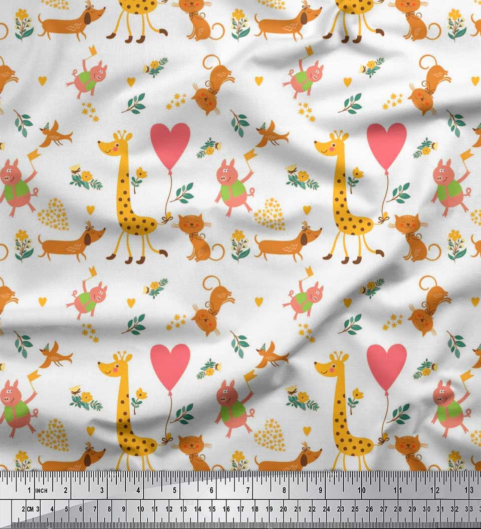 

Повітряна куля з японської креп-сатину Soimoi|Тканина з мультфільмами з принтом квітів і милих тварин 1 метр 42 дюйма 42 Inch Wide - Poly Crepe білий